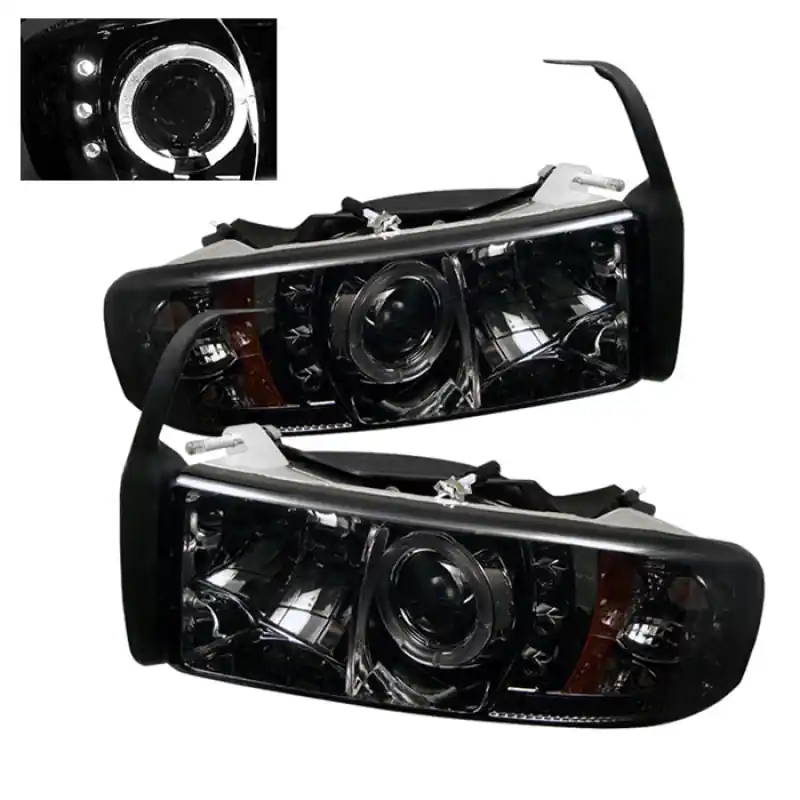 Spyder Projector LED Halo Smoke Headlights: Fits Most Dodge Ram / Dakota Models (1994-2010) Certified