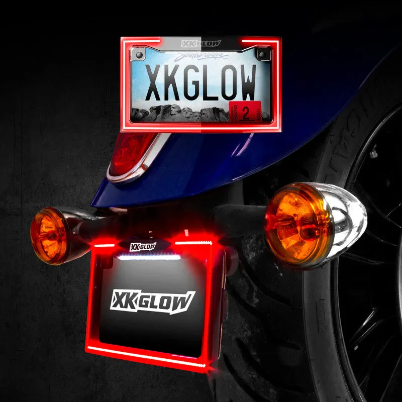 XK Glow Motorcycle License Plate Frame Light w/ Turn Signal - Black Premium