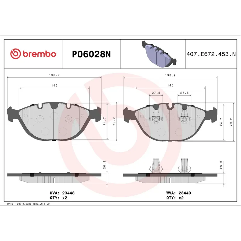 Brembo P30073N Premium NAO Ceramic Front Brake Pads, Hyundai Elantra 2011-2016 Fast Shipping