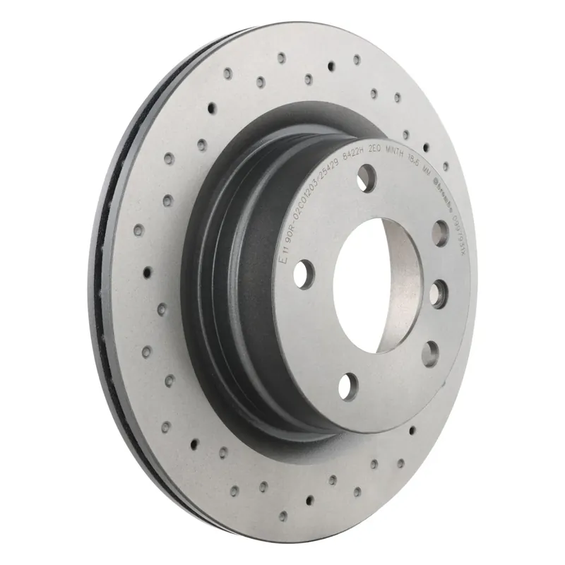 Certified Brembo 09.9793.1X Prime Xtra Cross Drilled UV Coated Rear Brake Rotor, BMW 325i 2006, 328i 2007–2013