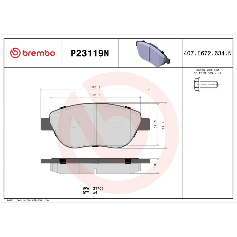 Top Pick Brembo P23119N Premium NAO Ceramic Front Brake Pads, Fiat 500 2012-2017