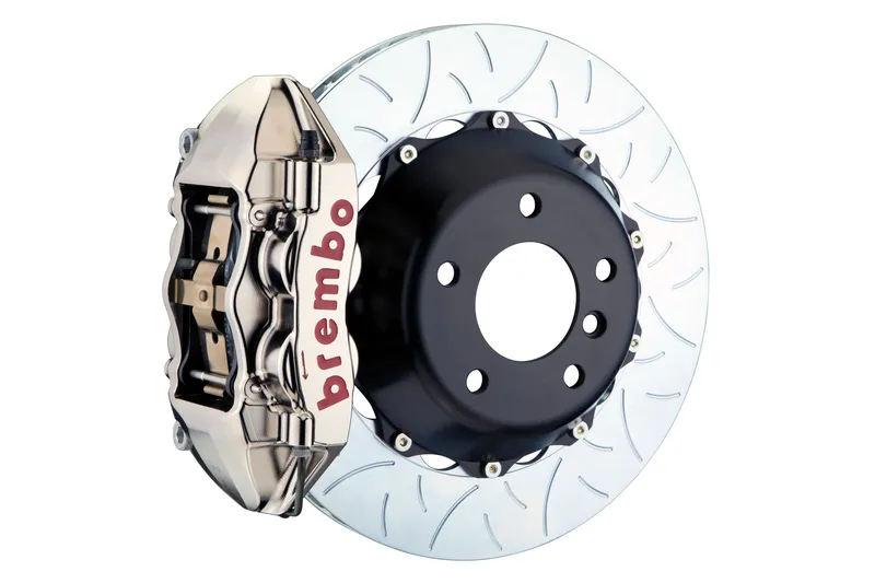 Crafted Brembo GT Systems 4 Piston Rear Big Brake Kit Nickle Plated Slotted Rotors - 2008-2015 Mitsubishi Evo X